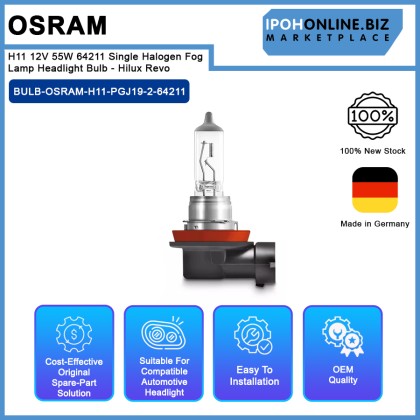 OSRAM H11 12V 55W 64211 Single Halogen Fog Lamp Headlight Bulb - Hilux Revo OSRAM H11 12V 55W 64211 Single Halogen Fog Lamp Headlight Bulb - Hilux Revo